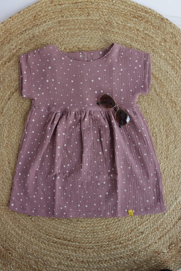 Jacky dress mauve stippen Jacky dress mauve stippen